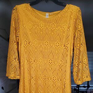 WOMENS YELLOW TACERA LACE DRESS MEDIUM